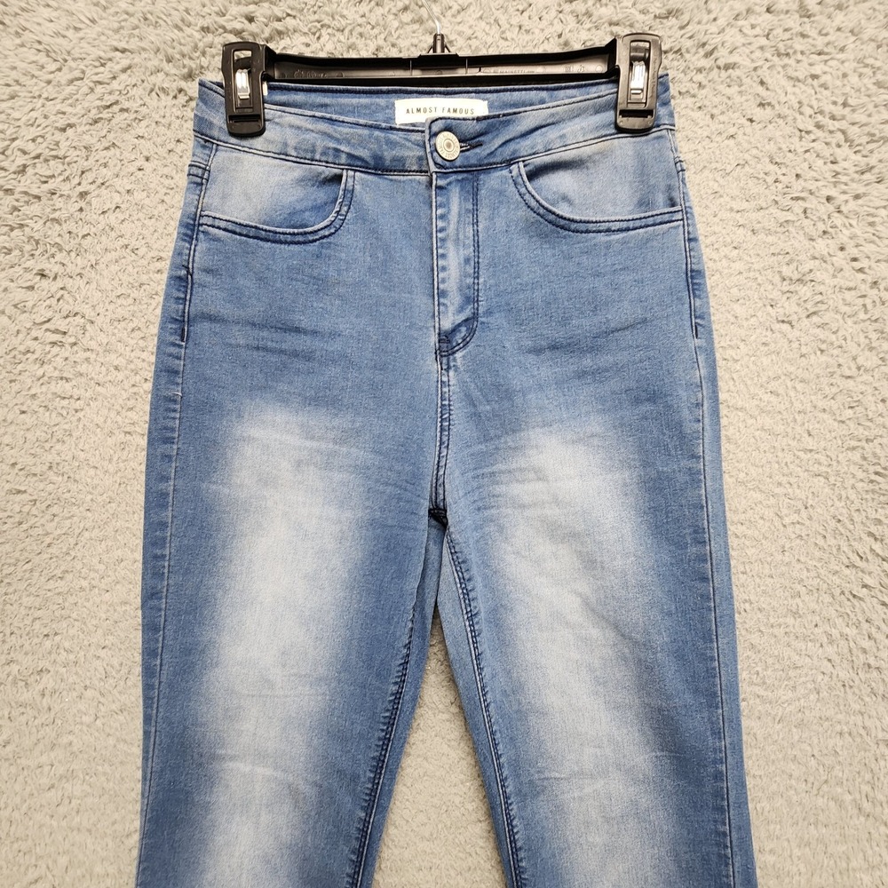 Almost Famous Flare Boho Shredded Jeans Womens Size 3 Blue Stretch Denim‎ - Picture 3 of 15